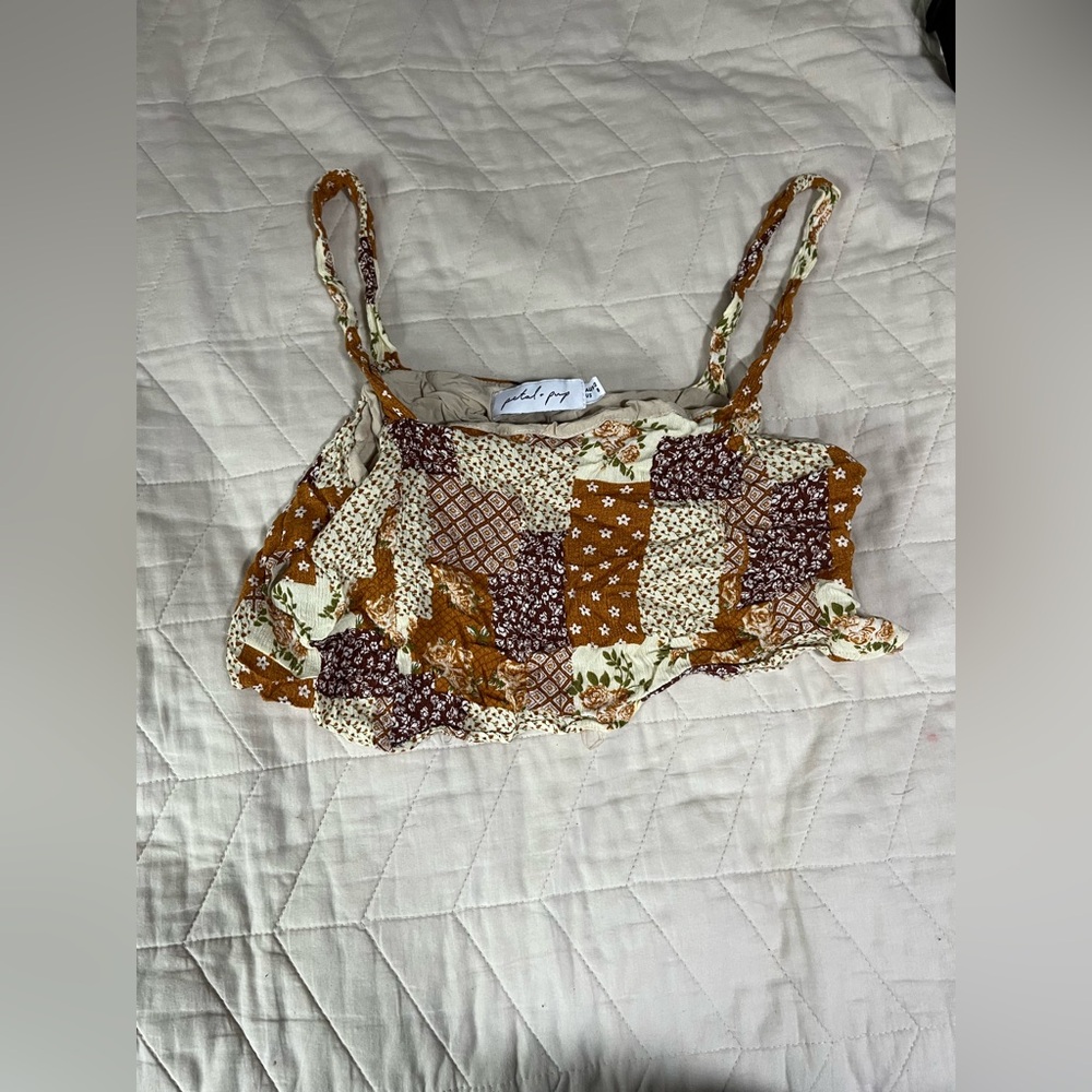 Petal & Pup Brown Tan Ruffled Crop Camisole